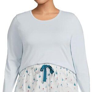 Lands' End Women's Pajama Set Knit Long Sleeve T-Shirt and Flannel Pants, NWT